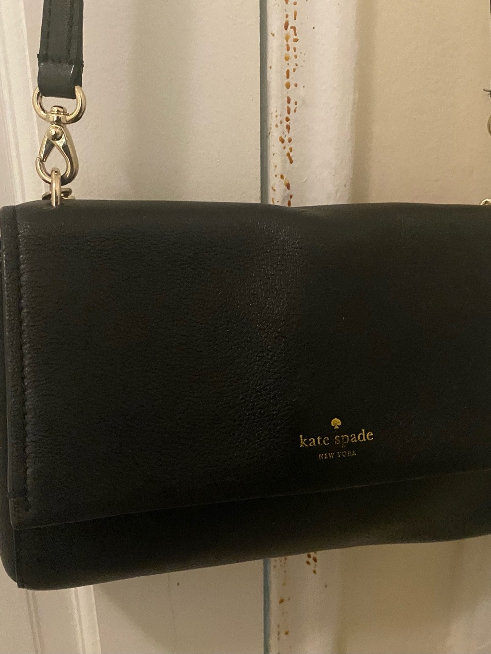 kate spade Black Leather Crossbody Bag with Gold Logo